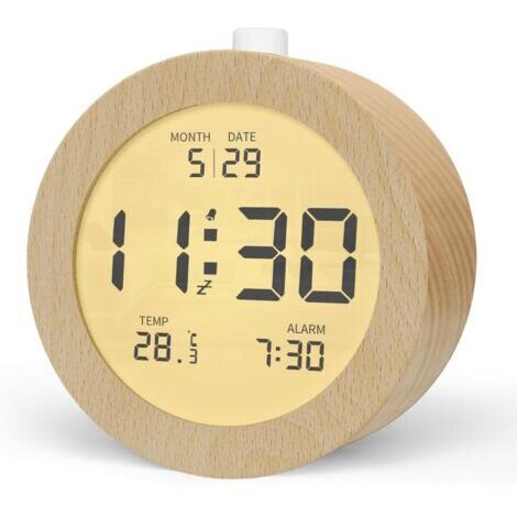 Réveil Numérique en Bois, Réveil Matin LCD Horloge Numérique avec Affichage Date, Température, Snooze, Rétro-éclairage, Horloge Digitale Alimenté par Pile【3 Piles AAA Nécessaires】dengyank