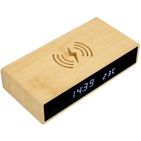 Réveil Numérique en Bois, Station de Charge Rapide sans Fil pour Tous Les Types de Téléphones Intelligents, Horloge LED en Bambou Exquise Multifonction à la Mode avec 3 Jeux de
