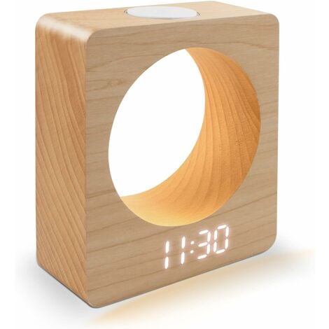 TUSERXLN Réveil Numérique En Bois, Variateur À 3 Niveaux, 3 Réglages D'Alarme Horloges Led En Bois Avec Veilleuse Pour Chambre, Chevet, Bureau, Enfants