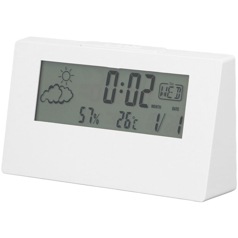 Réveil numérique Fonction Snooze LCD Heure Date Température Affichage de l'humidité Horloge électronique de chevet avec lumière blanche