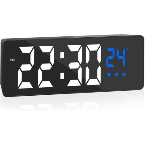Réveil numérique, Grand écran avec Affichage de la température, Horloge de Chevet, réveil alimenté par USB, réveil avec 3 Modes de répétition, 12/24 Heures, intensité Automatique la Nuit