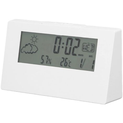 Réveil numérique, Horloge de Chevet Horloge électronique de Bureau avec lumière LCD Heure Date température humidité Affichage Fonction Snooze(Blanc)