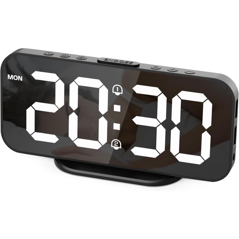 Réveil Numérique Horloge Digitale avec Écran LED Réveil Matin avec Fonction Snooze Horloge de Chevet à Miroir Déco Chambre Horloge Digitale Alimenté