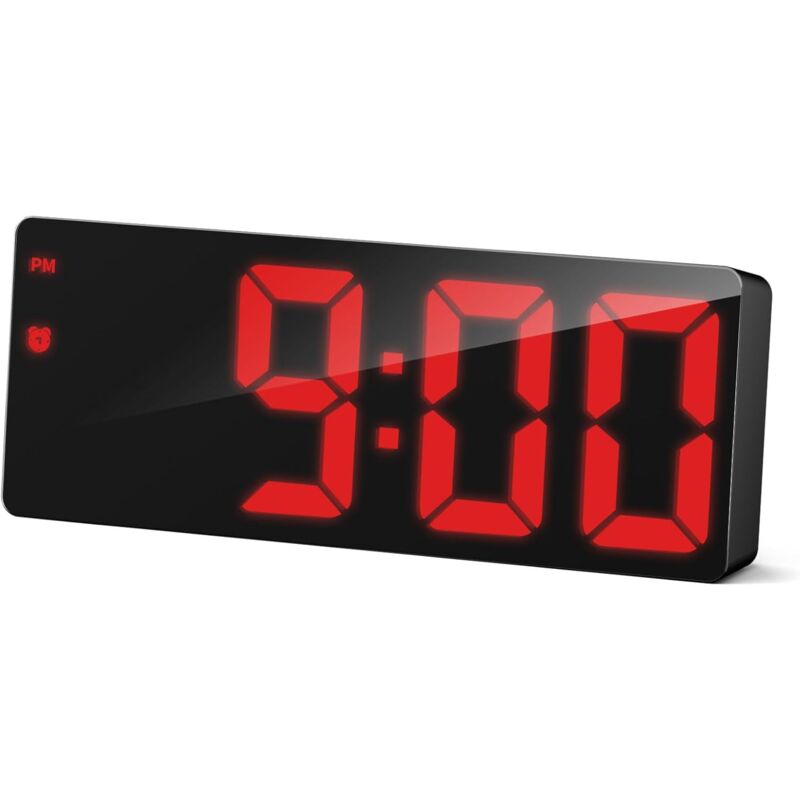 Réveil Numérique, Horloge Électronique avec 3 Niveaux de Luminosité, Réveil Numérique Alimenté par USB A ou 3 Piles AAA (Non FOURNIES), Réveil Snooze