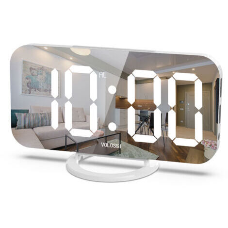 Réveil numérique, horloge LED miroir 6 pouces, port de chargeur USB double numérique, luminosité automatique/personnalisée, fonction sieste facile, réveil de table de chevet de chambre