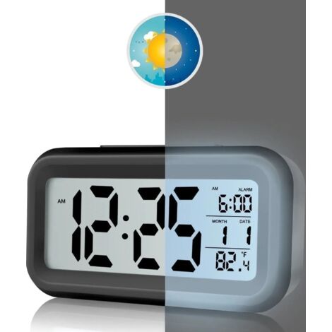Réveil numérique, horloge murale LED, date et température, format 12 et 24 heures, réveil 3D USB, horloge à luminosité réglable pour chambre et bureau, noir