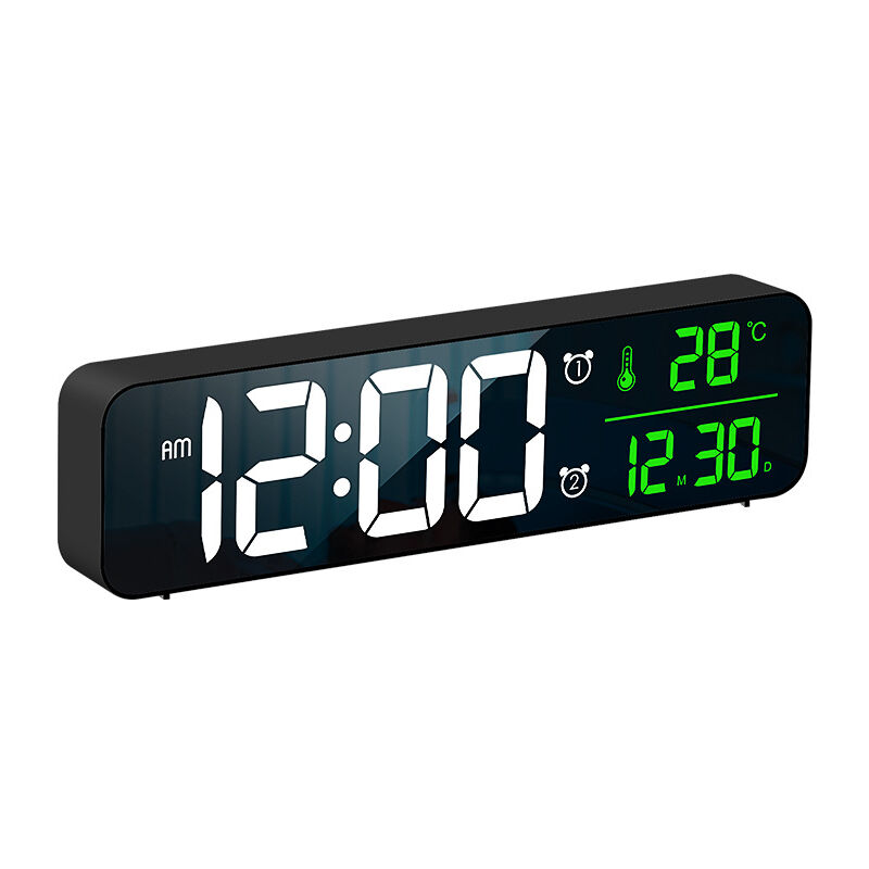Feiyue - Réveil numérique, horloge murale, réveil matinal, miroir numérique à led, grand écran, horloge usb avec date et température