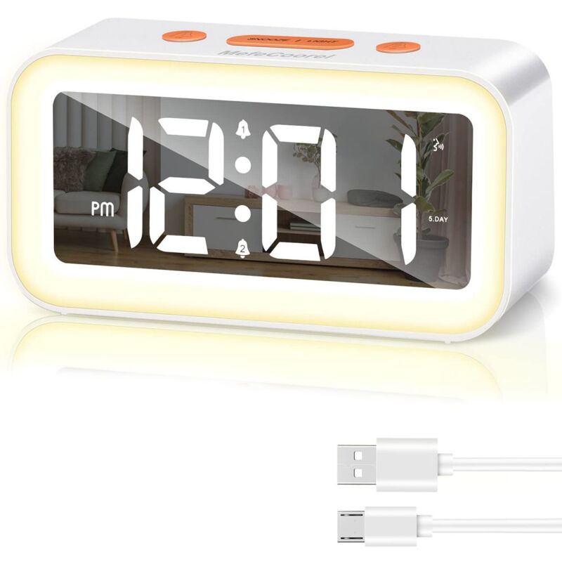 Yzmrbdqc - Réveil Numérique, Horloge Numérique avec Veilleuse Lumière Fonction Snooze 2 Alarme 12/24Hr Alimenté par usb Blanc