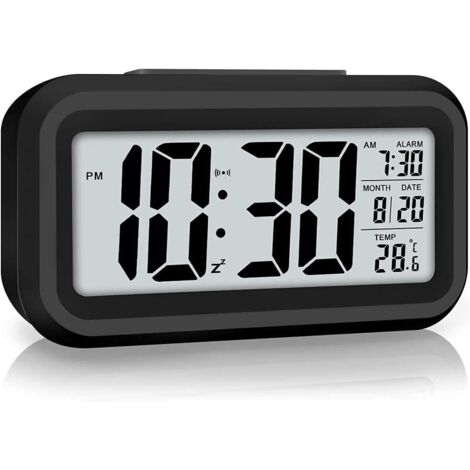 Réveil numérique, horloge numérique LED avec affichage de la température, réveil miroir portable avec 2 alarmes, alimenté par batterie, contrôle de la lumière