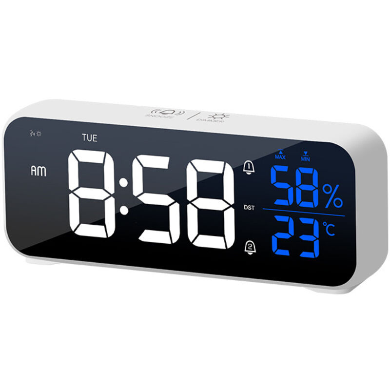 Réveil Numérique, Horloge Numérique LED Horloge Digitale Réveil Design Miroir, Reveil Matin 5 Modes d'Alarme Réglables et 5 Niveaux de luminosité