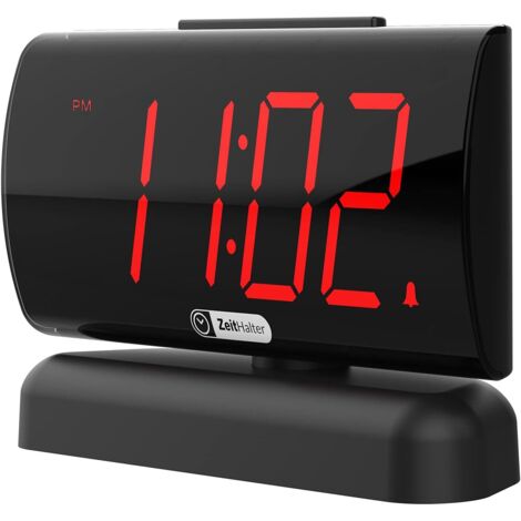Réveil numérique LED avec base pivotante  Affichage rouge, grands chiffres, luminosité & volume réglables, fonction snooze, alimentation secteur + batterie secours - Noir