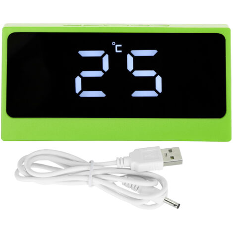 Réveil Numérique LED avec Grand Écran, Affichage Silencieux de la Température et Date, Miroir de Maquillage Lumineux (Vert)