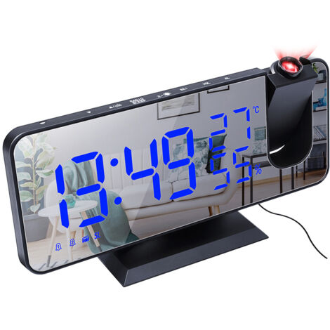 Réveil Numérique LED avec Projection, Radio et Miroir Réglable - Design Moderne