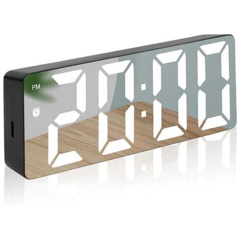 Réveil numérique LED (blanc), mode répétition, écran numérique affichant l'heure et la date, fonction de répétition, luminosité réglable