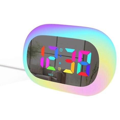 Réveil numérique LED coloré pour chambre à coucher, avec miroir RGB.