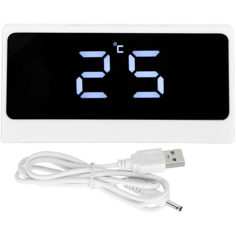 Réveil Numérique LED Silencieux avec Grand Écran, Température, Date et Miroir de Maquillage (Blanc)