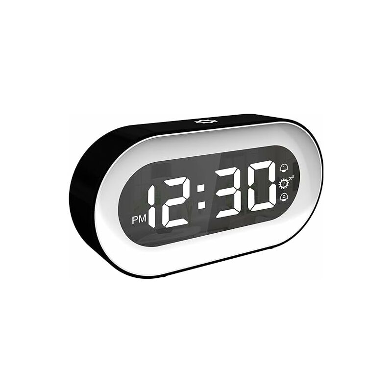 Réveil numérique, lumière et Volume réglables, Horloge de Chevet avec Double Alarme, Fonction répétition et arrêt Automatique, Alimentation par Piles