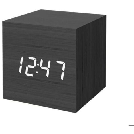 Réveil numérique, mini réveil cube moderne en bois avec lumière LED, affichage de l'heure, de la date et de la température, pour