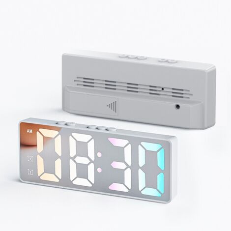 Réveil numérique miroir électronique LED avec affichage de la date et de la température, contrôle vocal, deux alarmes pour décoration de chambre à coucher