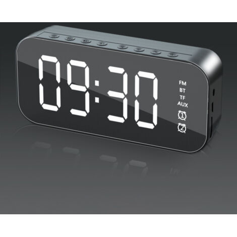 Réveil numérique multifonction avec haut,parleur Bluetooth, radio, surface miroir, port USB, idéal pour la maison et le bureau.