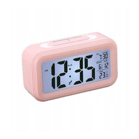 Réveil numérique multifonctionnel LED horloge lumineuse intelligente température calendrier perpétuel rose