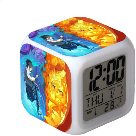 Réveil numérique Naruto (B), réveil carré avec lumières colorées