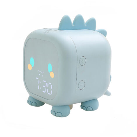 Réveil numérique pour chambre d'enfant avec veilleuse, thermomètre, double alarme, commande vocale, écran, format 12/24 h, fonction snooze et un joli dinosaure.