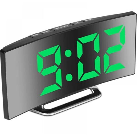 Réveil numérique pour chambre, écran miroir LED 7", 2 niveaux de luminosité, format 12/24 heures, température, date, veilleuse, répétition d'alarme, alimentation USB, fonction mémoire (vert)