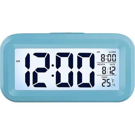 Réveil Numérique pour Chambre, Horloge de Bureau à Piles, Alarm Clock Numérique avec Veilleuse Intelligente, Affichage 12/24H - C°/F° - Date, pour Ado, Adulte et Enfant, Bleu, 425033