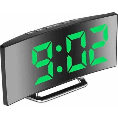 SJQKA Réveil numérique pour Chambres à Coucher, écran Miroir 7'' LED, 2 luminosités, 12/24H, température, Date, veilleuse, répétition, Chargement USB par (Vert/Piles non incluses)