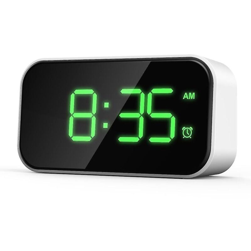 Feiyue - Réveil numérique pour chambres à coucher, horloge de chevet avec 6 niveaux de luminosité, fonction Snooze (aspect blanc)