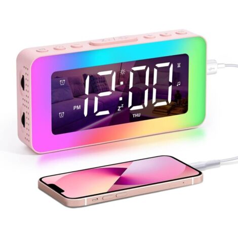 Réveil Numérique pour Enfants avec Lumière - Horloge Miroir avec Double Alarme - 8 Sons et Minuterie d'Endormissement - Chargeur USB