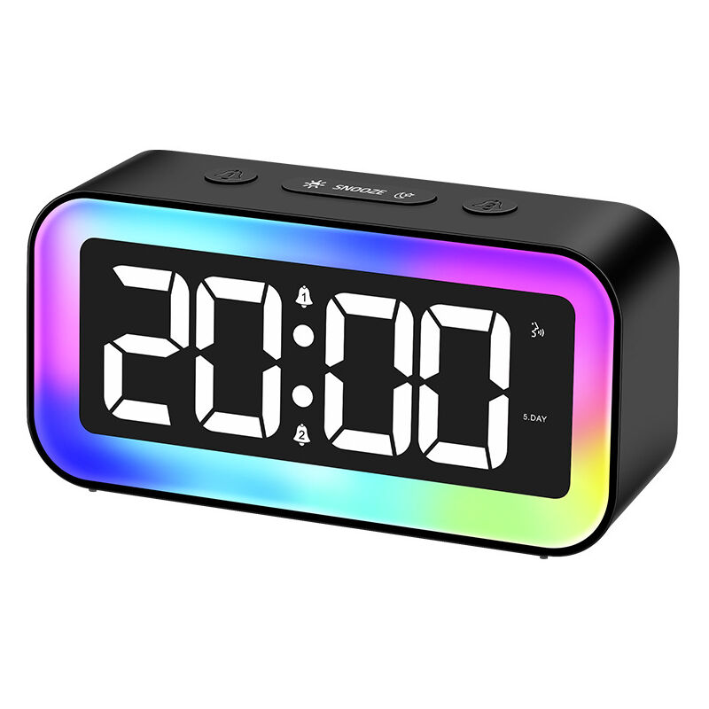 Lntyq - Réveil numérique pour enfants et adolescents avec veilleuse 7 couleurs, horloge numérique led, avec 2 modes d'alarme, luminosité réglable,