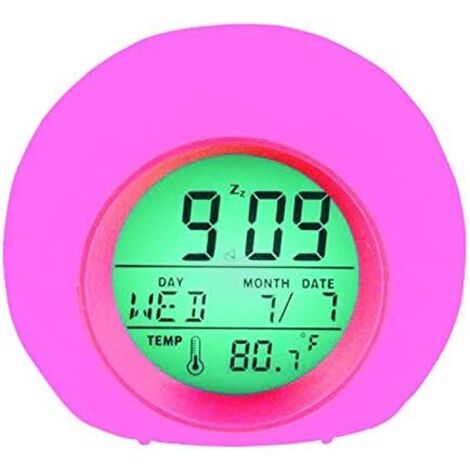Réveil numérique pour enfants, LED avec lumière de réveil, fonction snooze, sonneries naturelles, rétroéclairage, affichage de la température, rose