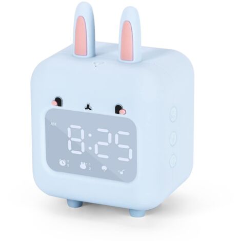 Réveil numérique pour enfants, réveil lapin mignon avec veilleuse bleue