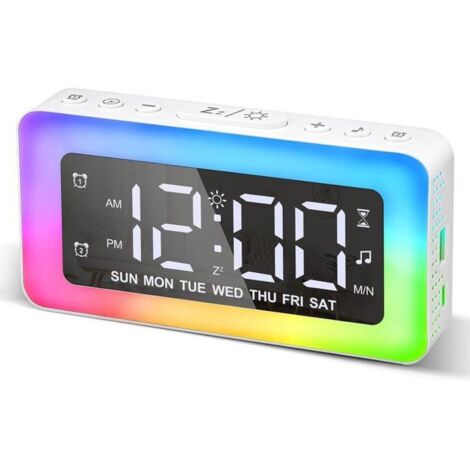 Réveil numérique  ,Réveil couleur RVB,Double alarme avec jours de la semaine/week-end,Port de charge USB,Snooze,Extra fort