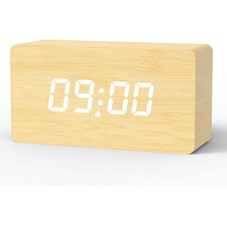 Réveil Numérique, Réveil Matin LED Horloge Numérique avec 3 Alarmes, Luminosité et Volume Réglables, Snooze, Mode Week-End, Horloge Digitale Alimenté par USB【Bois Clair】