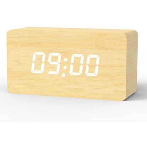Réveil Numérique, Réveil Matin LED Horloge Numérique avec 3 Alarmes, Luminosité et Volume Réglables, Snooze, Mode Week-End, Horloge Digitale Alimenté par USB【Bois Clair】-Nazalus