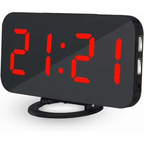 Réveil numérique réveil salle d'eau miroir réveil de voyage bureau chambre horloge réveil à intensité variable avec port de chargeur USB