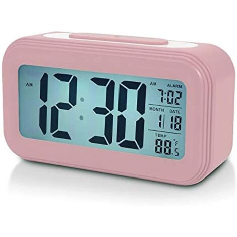 Réveil numérique rose avec écran LCD de 4,5 pouces et batterie de secours