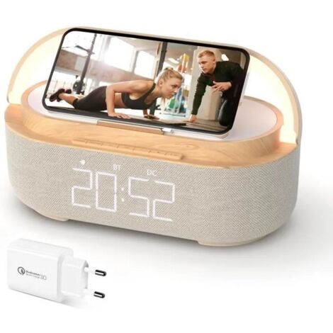 Réveil numérique (sans contrôle de tension) - Radio FM - Chargement sans fil - Affichage LED - Support pour téléphone