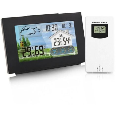Réveil numérique, station météo sans fil avec thermomètre, écran couleur et capteurs intérieurs/extérieurs