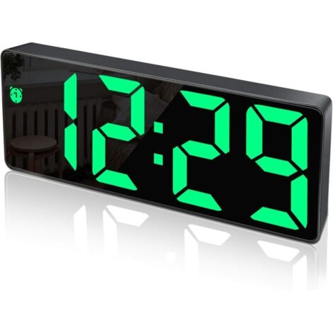 Réveil Numérique,Grand écran LED,Horloge de Surface Miroir avec Fonction Snooze et Connexion de Charge USB Réglable en Luminosité Réveil pour Chambre,Bureaux