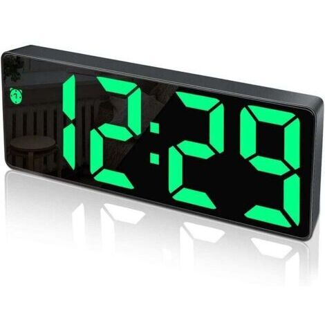 Réveil Numérique,Grand écran LED,Horloge de Surface Miroir avec Fonction Snooze et Connexion de Charge USB Réglable en Luminosité Réveil pour Chambre,Bureaux