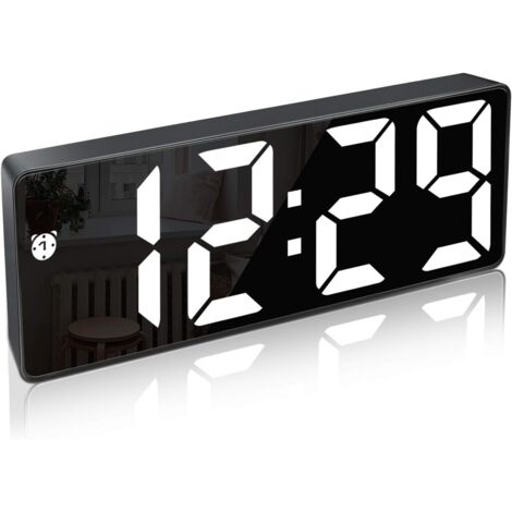 Réveil Numérique,Grand écran LED,Horloge de Surface Miroir avec Fonction Snooze et Connexion de Charge USB Réglable en Luminosité Réveil pour Chambre,Bureaux