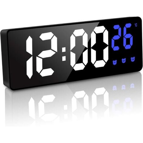 GROOFOO Réveil Numérique,Horloge Numérique 6,7" LED Horloge Digitale Réveil avec Température/Activation vocale/Non Ticking/Snooze/Datetime Luminosité Réglable pour Enfants Adultes,Noir