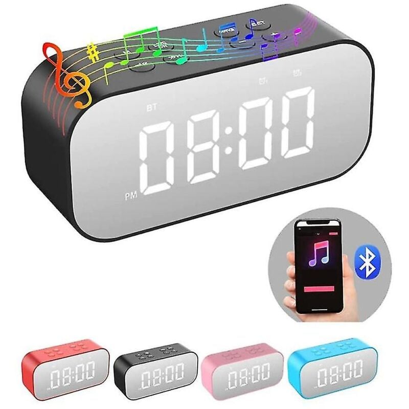 Feiyue - Réveil pour chambre à coucher, horloge numérique avec haut-parleur Bluetooth, noir