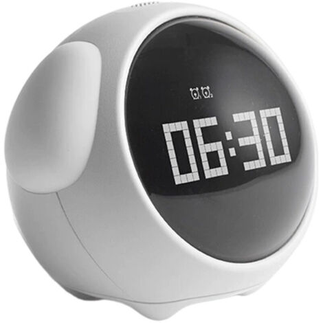 Réveil pour Enfant Numérique Rechargeable - Design Mignon Emoji - Veilleuse à Commande Vocale - 2 Alarms, 5 Voix, Snooze, Date, Température