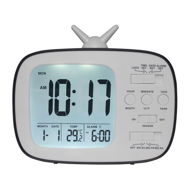 Réveil pour enfants avec capteur lumineux, cadeau pour chambre à coucher, alimenté par batterie, en plastique, noir