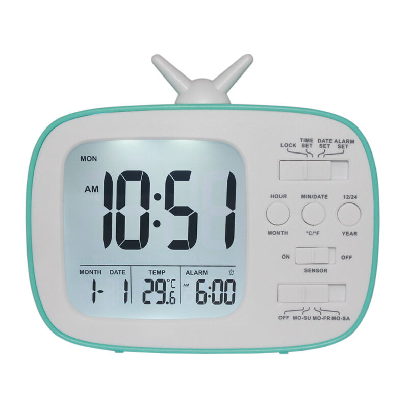 Réveil pour enfants avec capteur lumineux, cadeau pour chambre à coucher, alimenté par piles, en plastique, bleu